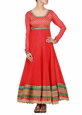 The elegant #red #anarkali paired up with a mango #yellow dupatta | Anarkali  dress, Indian designer outfits, Designer anarkali dresses
